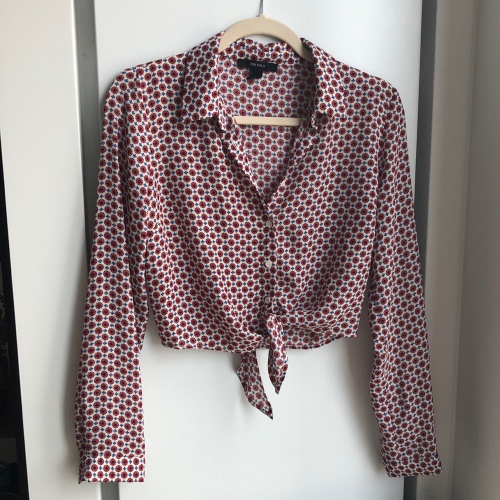 NEW Forever 21 Floral Tie Crop Blouse